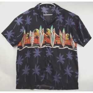 Pacific & Co Shirt Mens L Black Blue Hawaiian Short Sleeve Surfboards